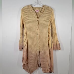 April Cornell Cottagecore Yellow Ombre Striped LS Shift Shirt Dress Pockets XS